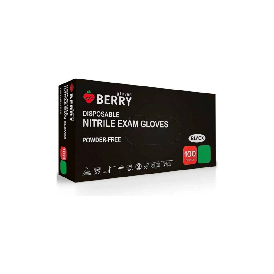 Melni BERRY nitrila cimdi, bez pūdera, N100, 100 gb