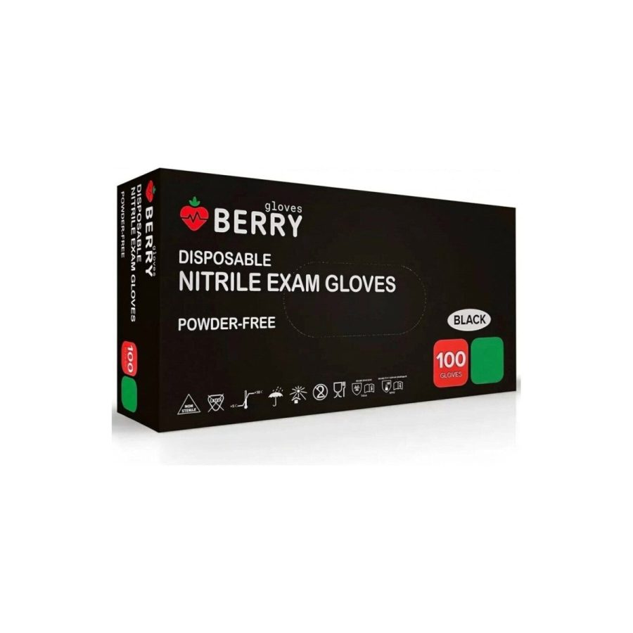 Melni BERRY nitrila cimdi, bez pūdera, N100, 100 gb